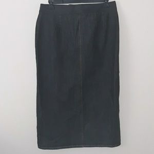 Faded Glory Blue Jean Skirt Size 14. Waist 18” flat. Hips 22” flat. Length 36”